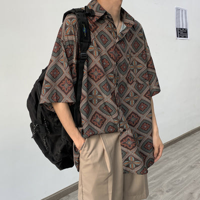 Camisa Floral Retro Holgada de Manga Larga para Hombre
