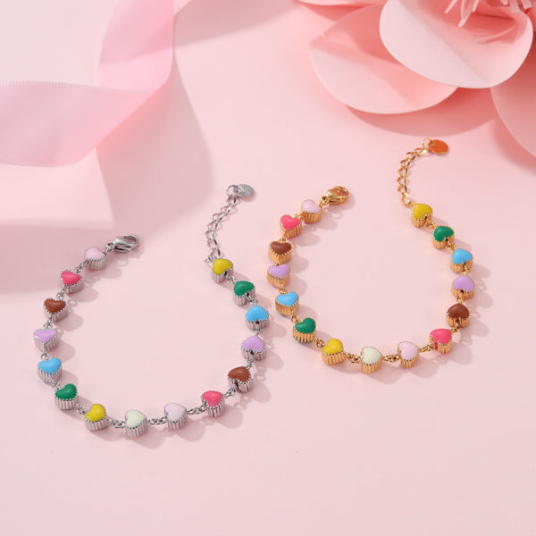 Pulsera de Acero Titanio Corazón con Aceite Colorido - Joya del Amor