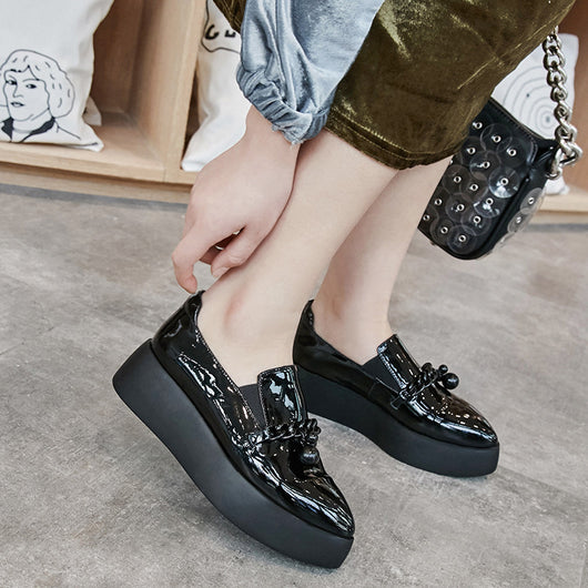 Zapatos de Cuero Estilo Británico con Cadena y Hebilla para Mujer - Image 5