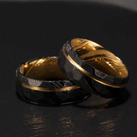 Anillo de Acero Damasco Bicolor Europeo Americano