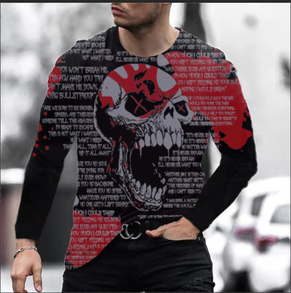 Camiseta Manga Larga Hombre Estampado Digital Calavera