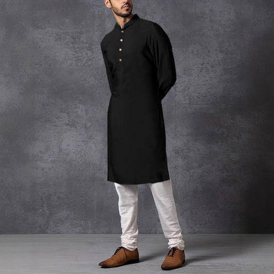 Bata Casual Slim Fit de Manga Larga para Hombre - Cuello de Pie Elegante