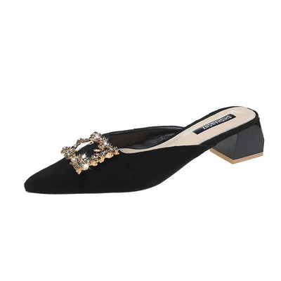 Sandalias y Pantuflas de Tacón Grueso Punta Afilada en Gamuza para Mujer - Image 11
