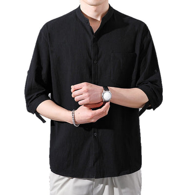 Camisa Hombre Manga Corta Algodón y Lino - Corte Suelto Moderno Talla Grande - Image 5