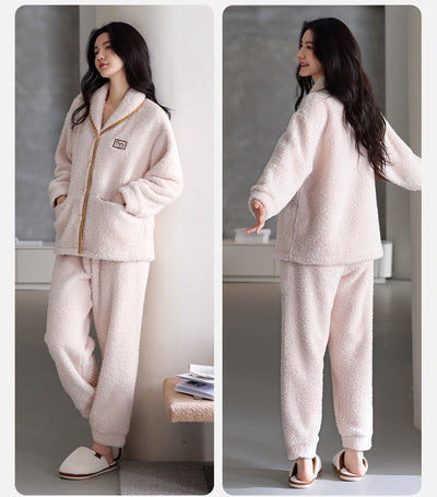 Pijama de Pareja Franela Gruesa Coral Fleece Manga Larga Abrigado - Image 35
