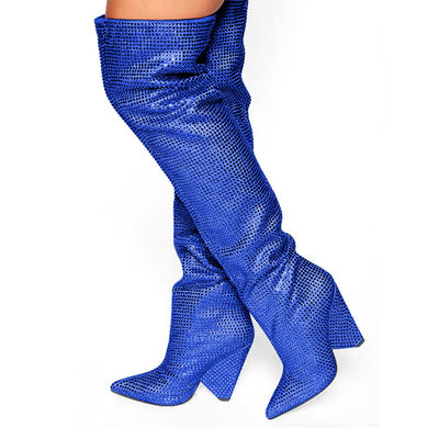 Botas Hasta la Rodilla con Tacón Cuña Punteado y Cristales Brillantes Talla Grande - Image 13