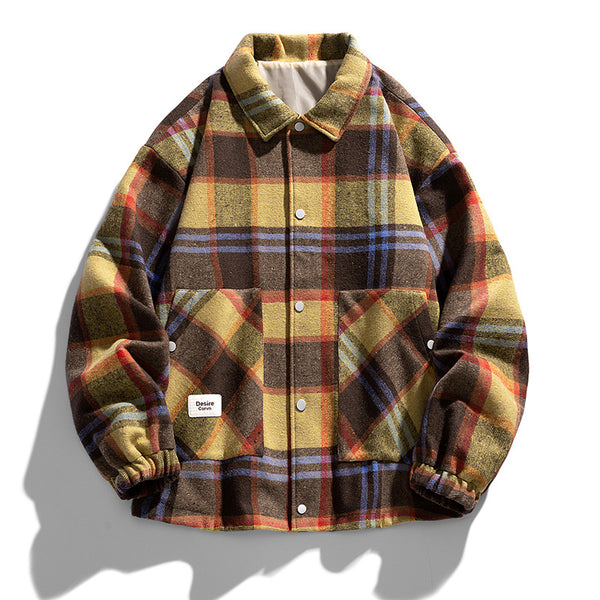 Chaqueta Camisa Tallas Grandes con Estampado Cuadros Bicolor