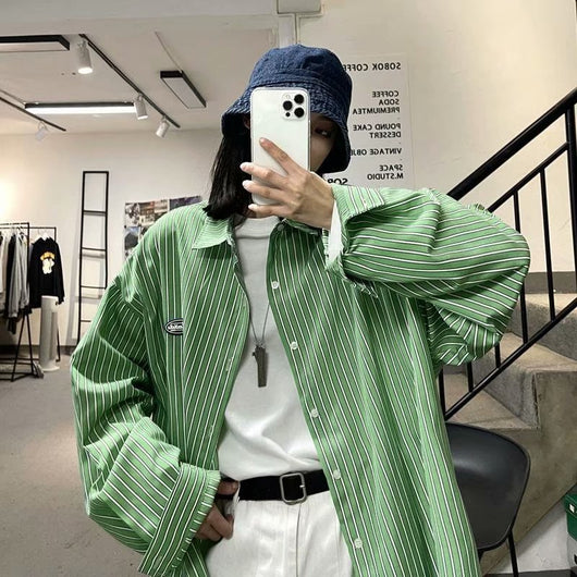 Camisa de Manga Larga Estilo Hong Kong a Rayas Casual Suelta Juvenil - Image 12