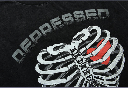 Suéter Holgado Retro Unisex con Estampado Calavera y Amor Desgastado - Image 15