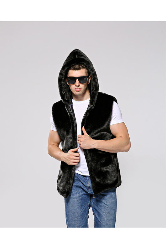 Chaleco de Piel Sintética con Capucha y Cierre para Hombre - Image 6