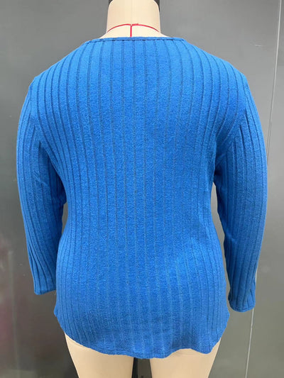 Suéter Tipo Polera Plus Size Cuello V Cruzado Manga Larga Textura Acanalada - Image 23