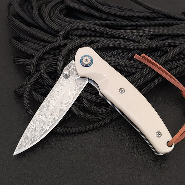 Cuchillo Plegable Acero Damasco para Aventuras al Aire Libre