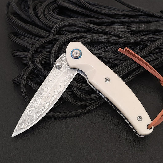 Cuchillo Plegable Acero Damasco para Aventuras al Aire Libre - Image 2