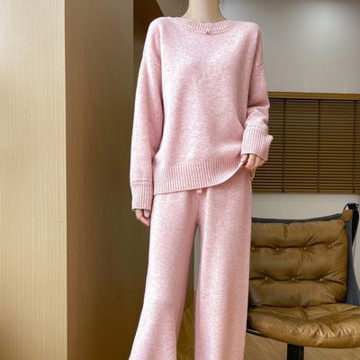 Conjunto de Abrigo Tejido Grueso Lana Australiana - Suéter Escote Redondo Estilo Occidental + Pantalón Recto - Image 5