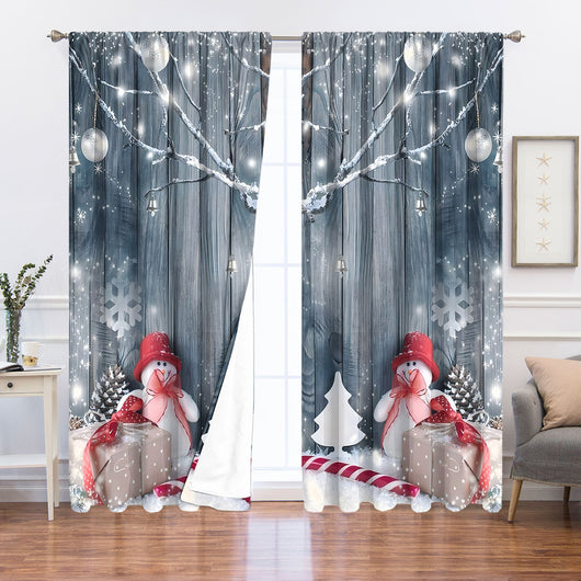 Digital printed Christmas curtains with a festive garland design, red ornaments, bows, and berries, on a white background. - Image 21