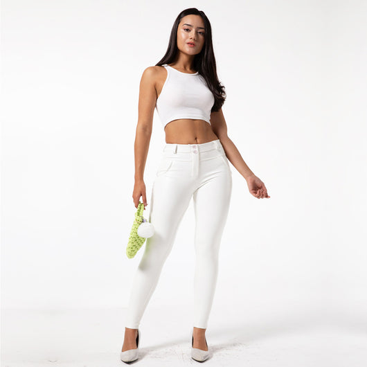 Pantalones de Cuero PU Blanco para Fitness y Entrenamiento - Image 9