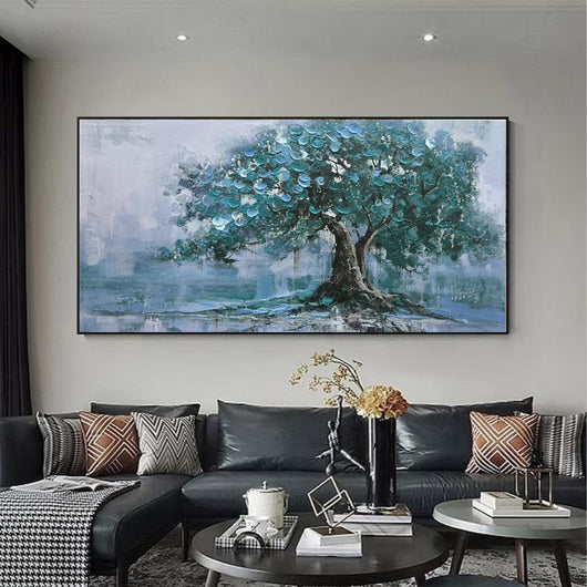 Cuadro al Óleo Handpintado Árbol Verde Grande Pintura Abstracta Moderna sobre Lienzo - Image 2