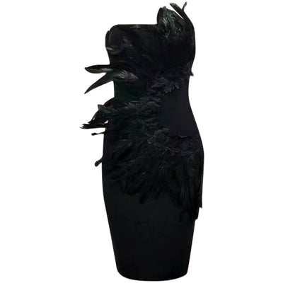 Vestido Bandage Ajustado con Costura de Plumas - Tubo Escotado Elegante - Image 9