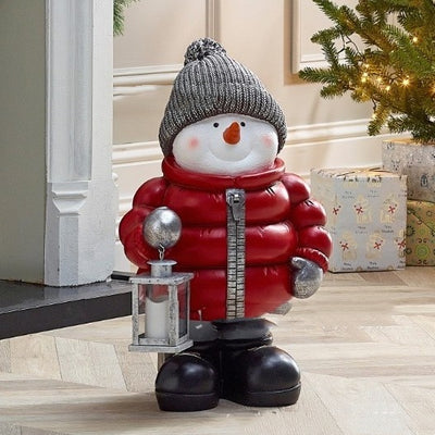 Adornos Navideños Muñeco de Nieve con Chaqueta Roja Acolchada - Image 3