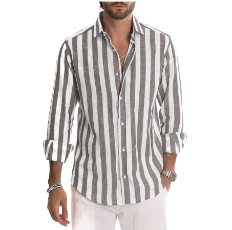 Camisa Casual de Rayas con Mangas Largas para Hombre - Image 9
