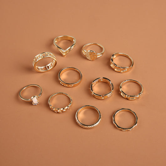 Set de 6 Anillos Articulados: Corona, Hoja y Formas Geométricas - Image 35