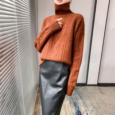 Suéter de Cuello Alto en Cashmere para Invierno - Diseño Texturizado Talla Grande - Image 13
