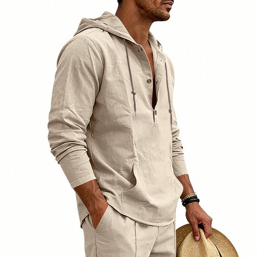Camisa Hoody de Lino Transpirable para Hombre - Manga Larga Casual - Image 25