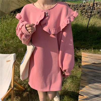 Vestido Suéter Acolchado de Felpa con Cuello Peter Pan - Image 14