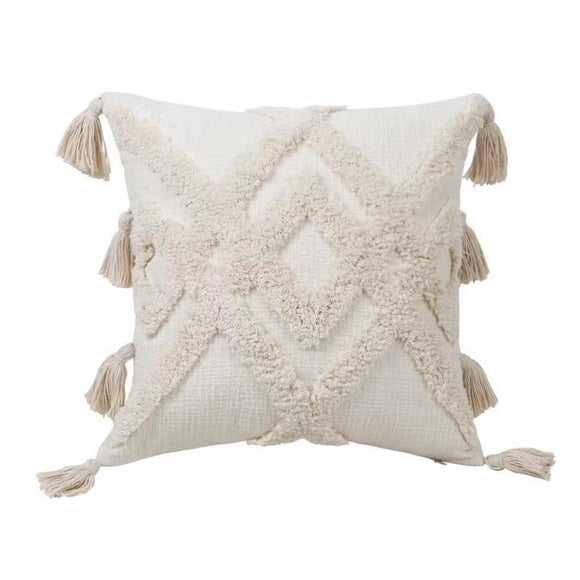 Cojín y Funda de Almohada Acolchados en Mezcla de Algodón y Lino