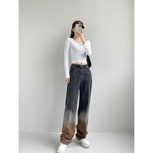 Jeans Rectos de Cintura Alta con Degradado y Corte Holgado - Image 11