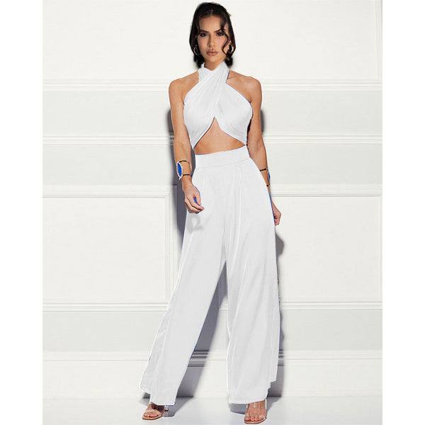 Traje Ejecutivo Mujer con Escote Envolvente y Pantalón Ancho
