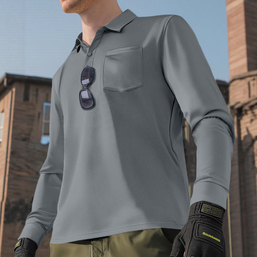 Polo Manga Larga Secado Rápido Color Sólido para Hombre