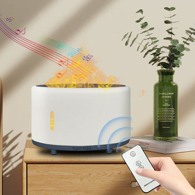 Two-tone cylindrical humidifier with a light body and dark base, featuring control buttons and small feet. - Image 11