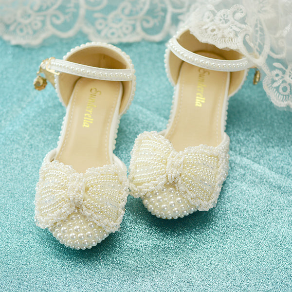 Zapatos de Princesa Infantiles Blanco Perla con Moño