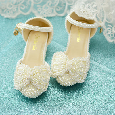 Zapatos de Princesa Infantiles Blanco Perla con Moño