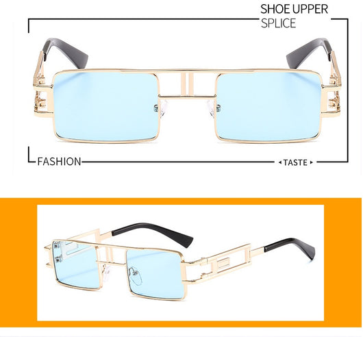 Gafas de Sol Rectangulares Steampunk Metal - Marco Dorado, Negro y Rojo - Image 9
