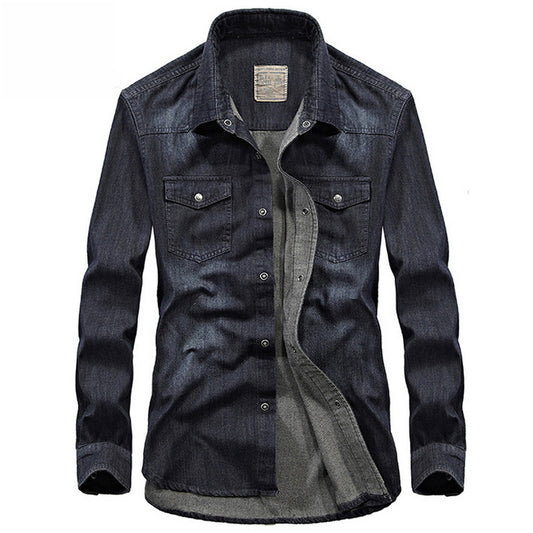 Camisa Denim Manga Larga para Hombre Talla Grande Cuello Solapa