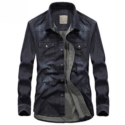 Camisa Denim Manga Larga para Hombre Talla Grande Cuello Solapa