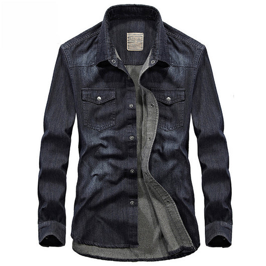 Camisa Denim Manga Larga para Hombre Talla Grande Cuello Solapa