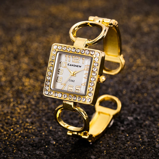 Pulsera de Acero Inoxidable con Cristales y Reloj Cuadrado - Image 9