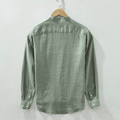 Camisa de Lino con Cuello Mao y Mangas Largas - Corte Holgado Casual - Image 2