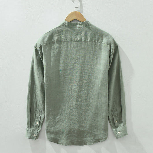 Camisa de Lino con Cuello Mao y Mangas Largas - Corte Holgado Casual - Image 2