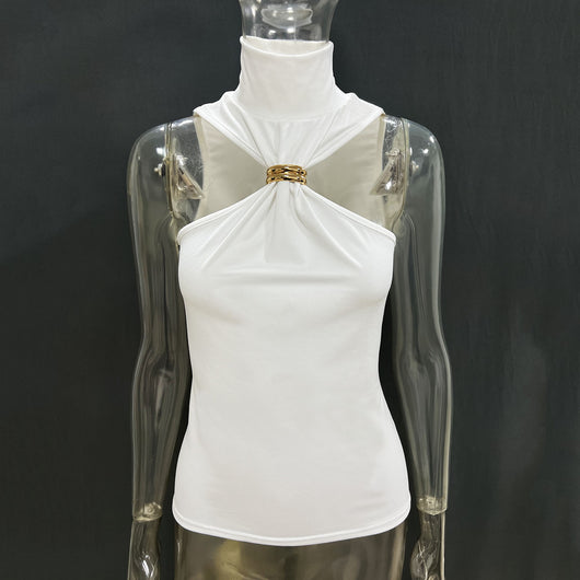 Blusa Dorada sin Mangas con Hombros Descubiertos y Tela Elástica - Image 23