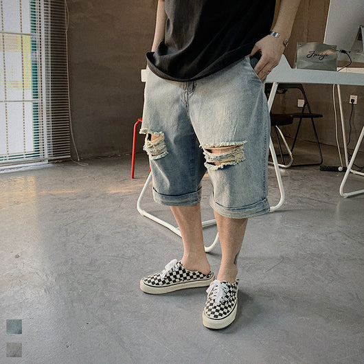 Pantalones Cortos Denim Holgados Lisos Hip-hop Estilo Japonés para Hombre - Image 8