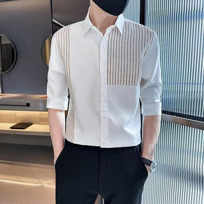 Camisa Casual Slim Fit con Parches y Rayas para Hombre