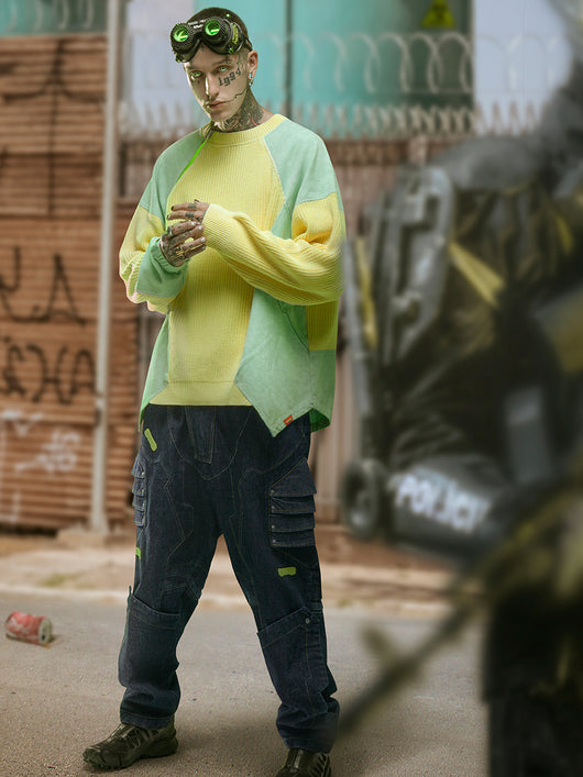 Sudadera Suelta Cuello Redondo Bloques de Color Estilo Urbano - Image 5