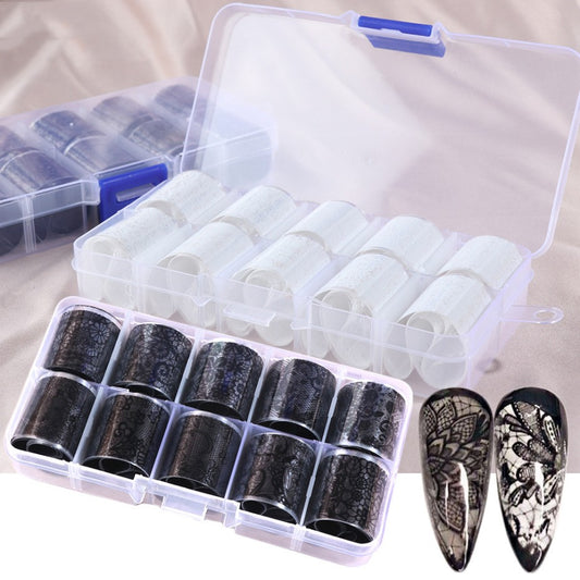 Manicura Elegante Encaje Negro y Blanco
