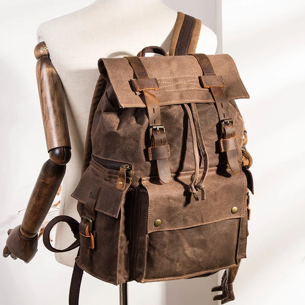 Mochila Retro de Lona Encerada Estilo Europeo y Americano