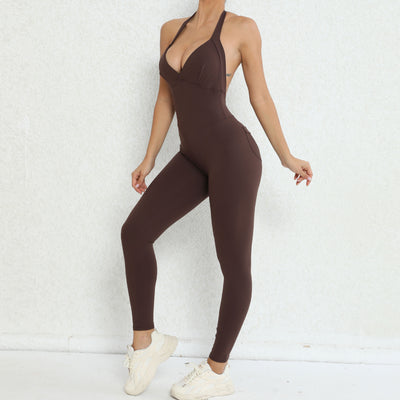 Jumpsuit Deportivo Halter Espalda Descubierta con Bolsillos y Cintura Ajustada Melocotón - Image 20