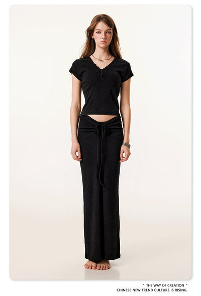 Blusa Retro Americana Slim Fit Cuello V Manga Corta - Image 9